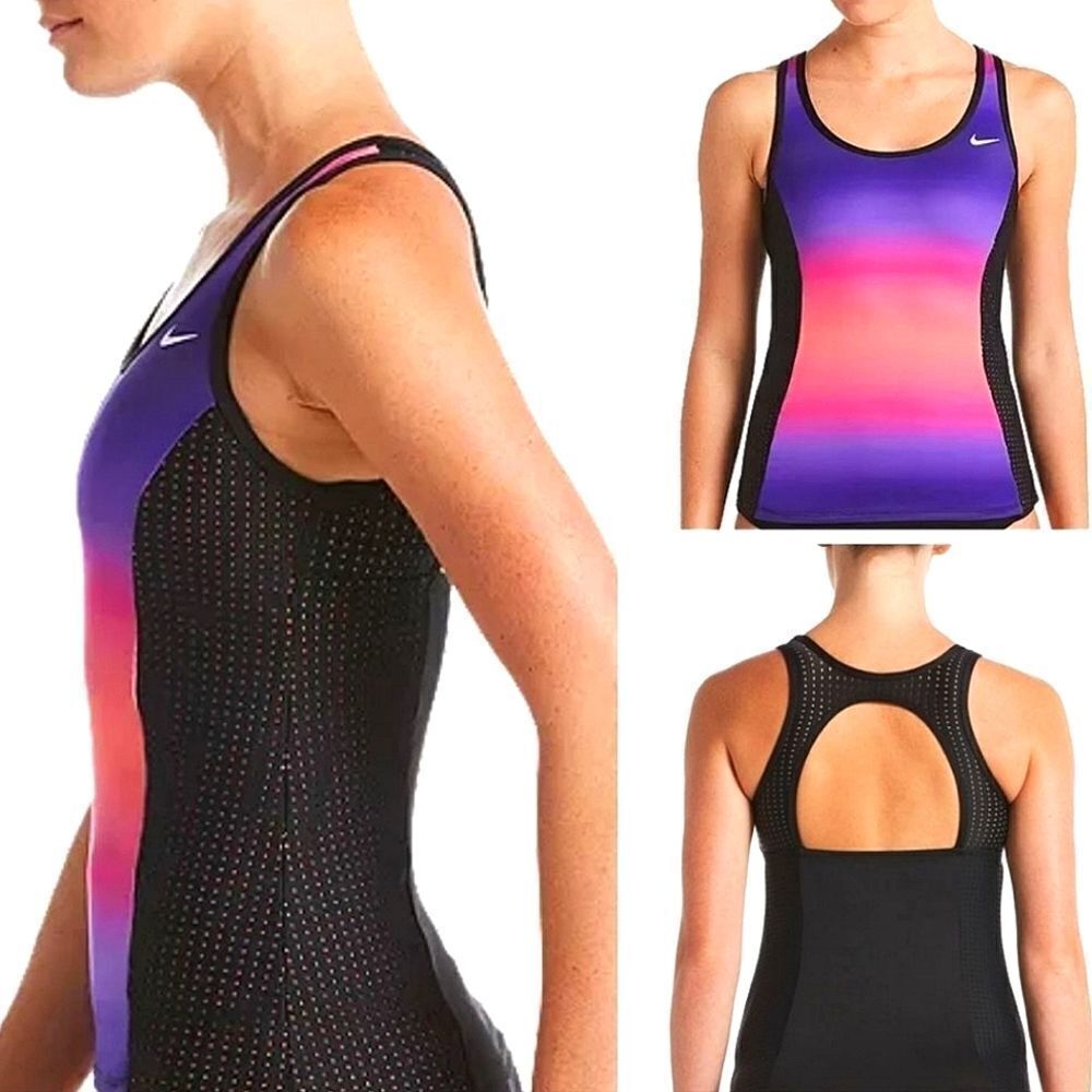 Nike Spectrum swim top Keyhole Back mesh inlays women's Tankini Top size Xlarge